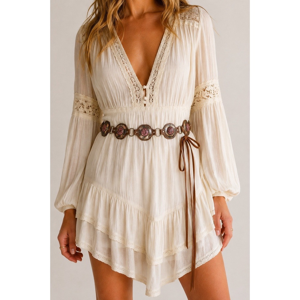 NWT Free People Calypso Stone Wrap Belt Tiger's Eye Brown Leather Western Boho - Picture 2 of 9